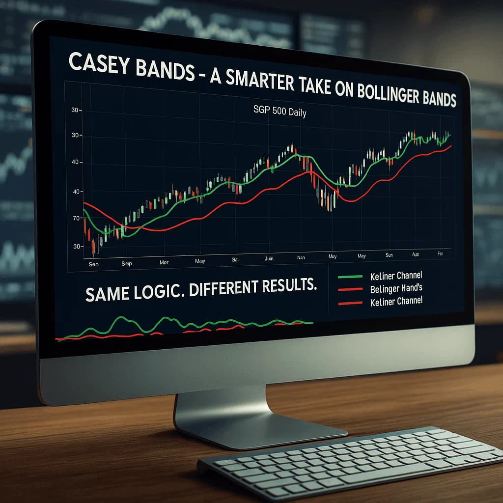 The Casey Bands indicator drawn around price on a daily chart.