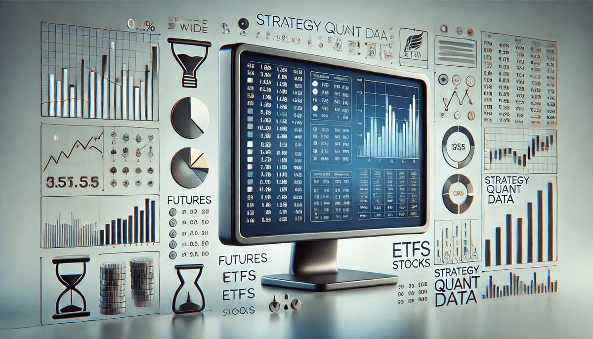 StrategyQuant symbol database - screens of futures, ETF and stock data tables and charts.